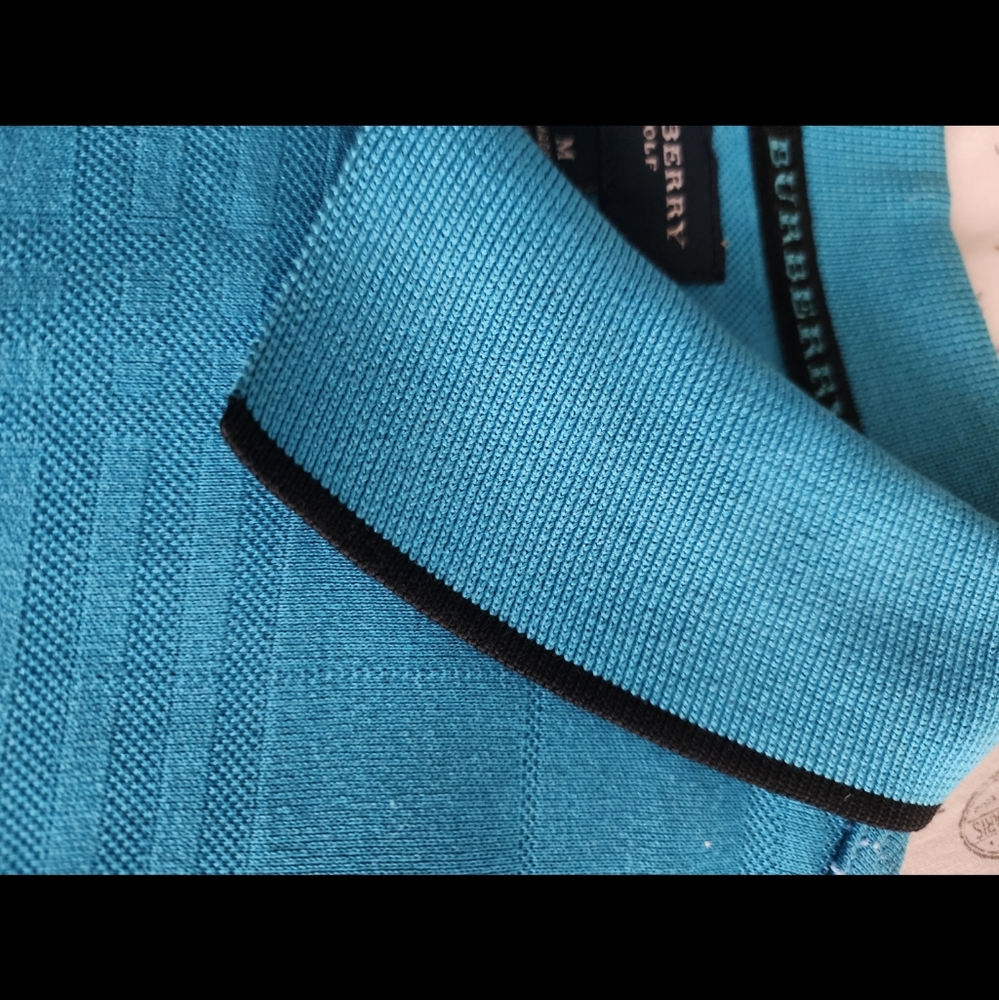 Burberry Ocean Blue Check Long Sleeve Polo Shirt - Picture 11 of 16